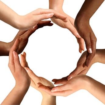 Hands forming circle with palm touching next hand 