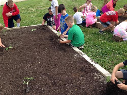 Planting our seeds at the Community Garden. 